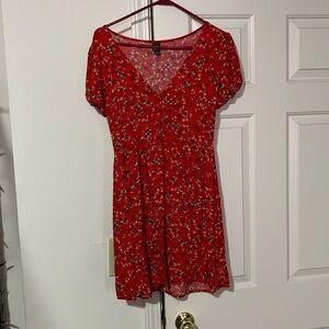 Red floral flowy dress